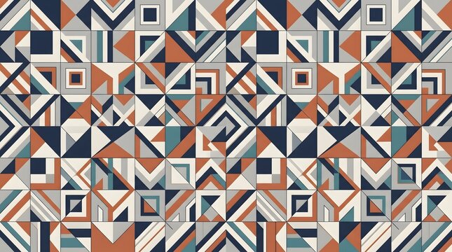 Pola Geometris Mosaik Modern dengan Warna Terakota dan Biru