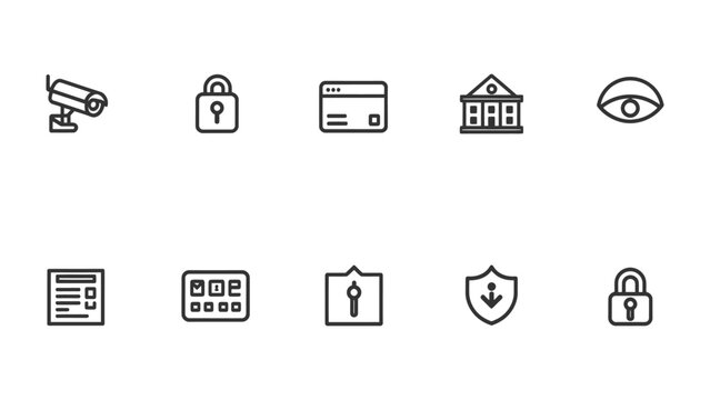 Digital Security Icons: A collection of concise digital security icons in a minimalist design, representing a range of safety measures and safeguards. 