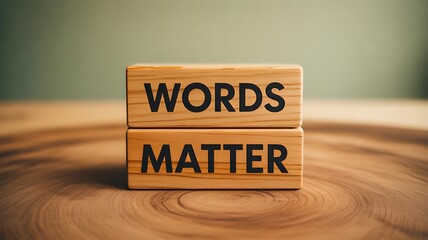 Obraz premium Words matter concept with wooden blocks on table and motivational message background