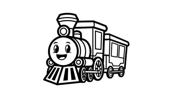 Smiling cartoon train engine toy.