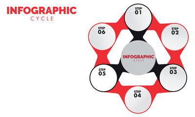 Obraz premium Modern 6-Step Infographic Cycle Diagram: Hexagon Business Workflow Template for Strategy and Process
