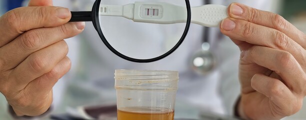 Urine test pregnancy test positive in the hands of a gynecologist © Nadzeya