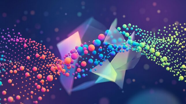 Colorful Abstract 3D Shapes and Particles 3D Particles Colorful Geometric Shapes Design Science. Concept featuring 3d, particles, colorful, geometric, shapes for professional commercial design.