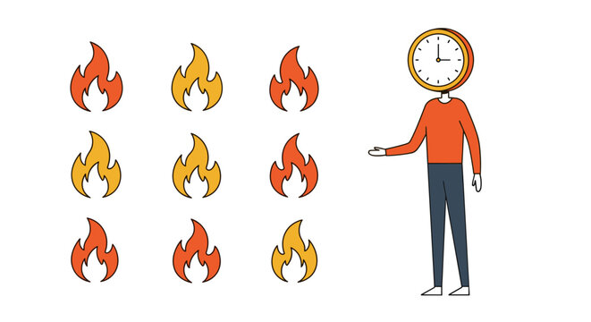 Fire icon set with character heat concept illustration