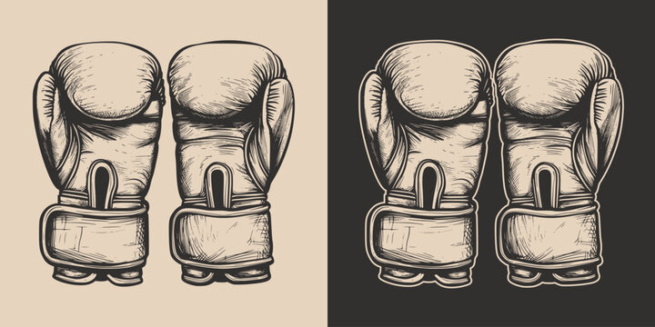 Vintage retro engraving woodcut style sketch draw paint of boxing sport fight gloves in cartoon style