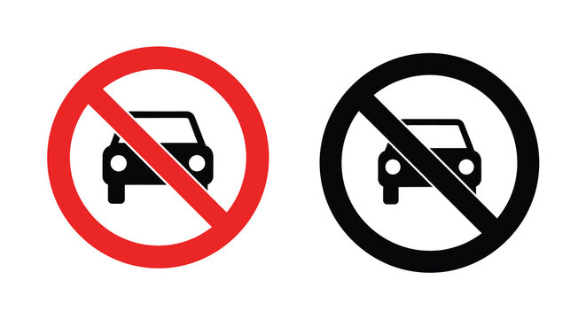 No car symbol in red and black prohibition sign silhouette