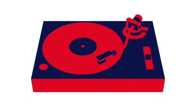 A graphic illustration of a record player on a white background