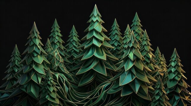 Stylized Forest of Green Trees Forest Trees Green Nature Stylized Landscape Paper Art. Concept featuring forest, trees, green, nature, stylized for professional commercial design.