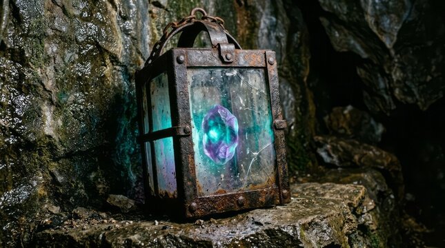 Mystical Lantern with Glowing Gem Lantern Mystical Glowing Gem Rocky Ancient Light. Concept featuring lantern, mystical, glowing, gem, rocky for professional commercial design.
