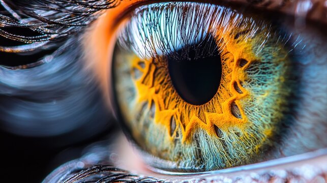 Iris texture mapping golden amber eye macro photography detailed muscle fiber patterns color gradients intricate textures professional artistic