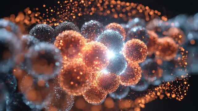 Chain of interacting spheres emitting bright light and sparks