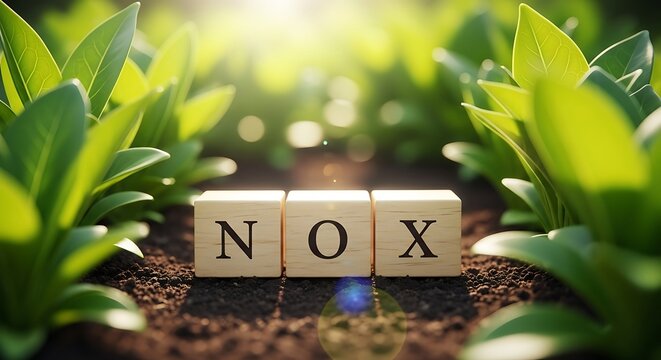 nox letters on wooden blocks in green plants