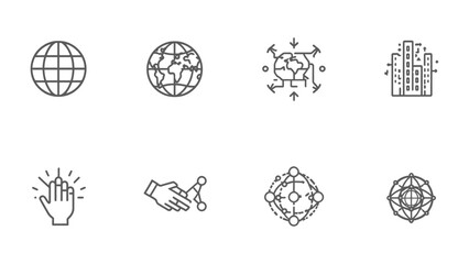 Global Connectivity and Data Icon Set: A modern and visually striking icon set symbolizing global communication, data flow, and interconnectedness in a world shaped by technology. © Ajm