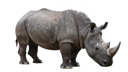 Obraz premium Majestic Wild Rhino Profile View Isolated on White Background