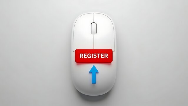Clicking the 'Register' button on a computer mouse signifies online sign-up and access.