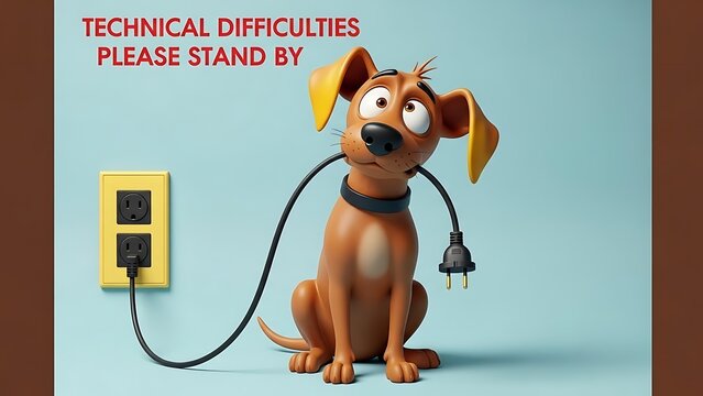 cartoon dog experiencing technical difficulties plugged into outlet