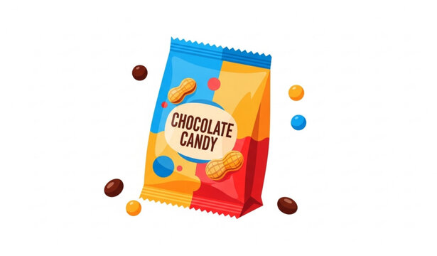 Peanut chocolate candy snack bag realistic packaging with coated candies inside generic vector illustration