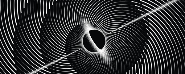 Black hole with disc of plasma eating dying star in space. Supermassive singularity in core off a galaxy, with spiral lines . Event horizon .Vector illustration © miloje