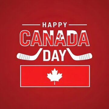 Celebrate canada day festive graphic with maple leaf hockey sticks canadian flag for national holiday greetings