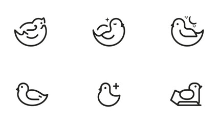Fototapeta premium Bird Icon Collection: A set of six minimalist line art illustrations featuring the silhouette of a bird, perfect for a logo, branding, or design elements. A sense of simplicity and elegance