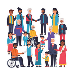 Obraz premium Diverse Group of People, Inclusion, Community, Seniors, Children, Wheelchair User, Diversity