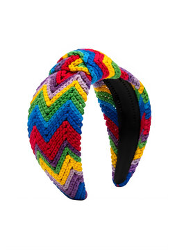 Colorful woven headband, rainbow chevron pattern, knitted hairband, multicolored textile accessory