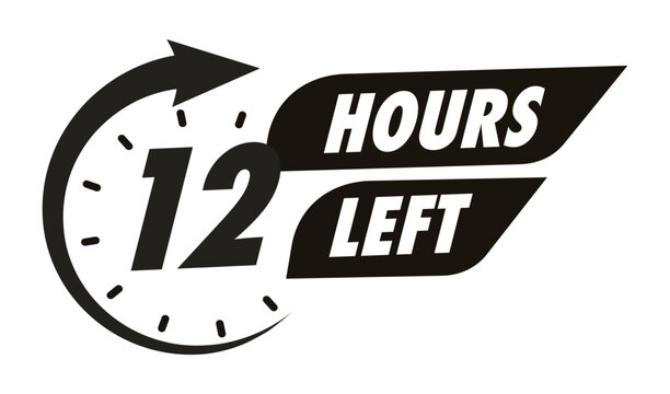 Timer 12 hours left with arrow watch sticker for promo offer, promotion, sale, social media post