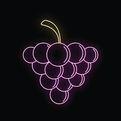 Naklejka premium Neon grapes glowing with a purple light, creating a modern fruit icon