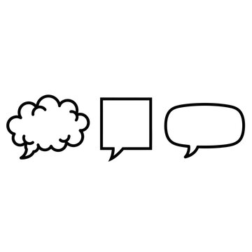 Three different speech bubble icons: cloud, square, and rounded rectangle on white background
