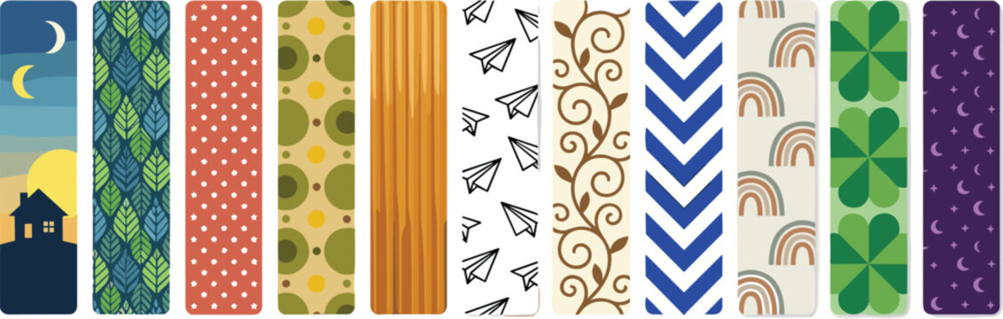 Colorful Bookmark Pattern Vector Set with Abstract, Nature, Geometric and Decorative Designs for Reading, Stationery, Print Templates and Creative Background Use