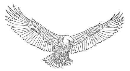 Fototapeta premium Majestic eagle soaring with outstretched wings in detailed illustration.