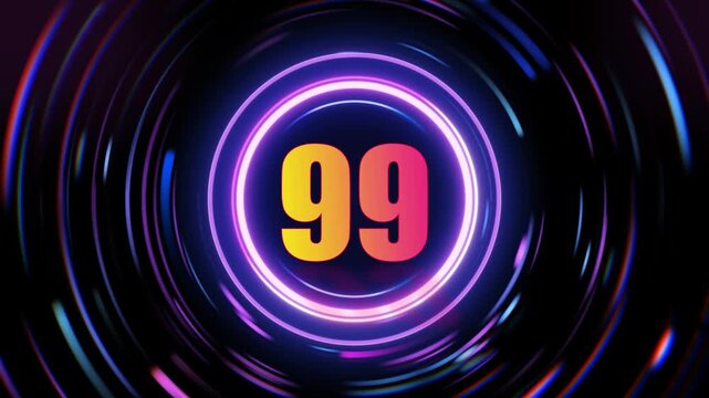 Glowing neon number 99 signs with colorful gradient effect on dark background