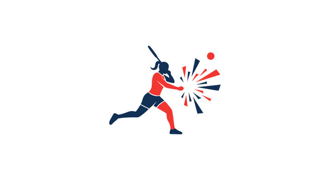 Dynamic Softball Player Swinging Bat with Colorful Burst.