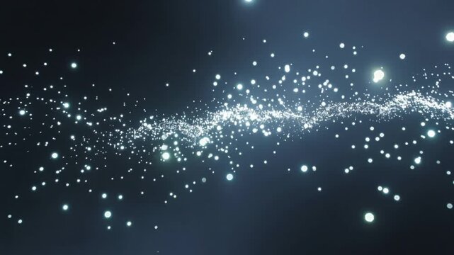 Dynamic swirling stream of glittering particles creating a mesmerizing light wave effect against a dark, cosmic background, evoking a sense of wonder and abstract beauty
