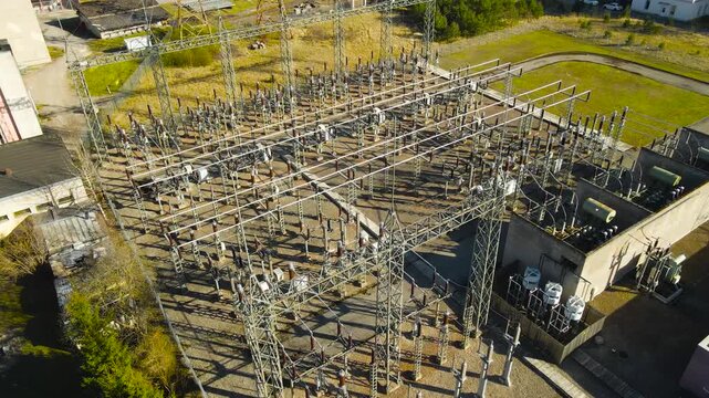 Aerial View of an Electrical Substation and Power Grid Infrastructure