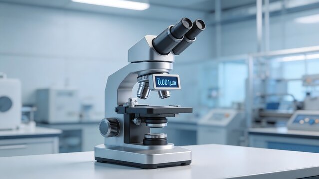 Microscope in laboratory setting