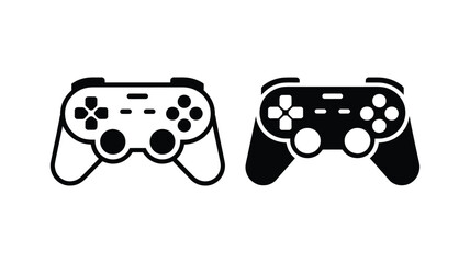 Gaming gamepad icon set, play station controller and joystick console with directional pad in flat and line vector style illustration. © vector jone by luthe