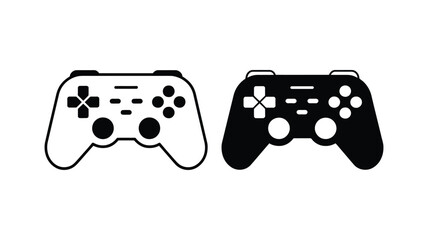 Gaming gamepad icon set, play station controller and joystick console with directional pad in flat and line vector style illustration. © vector jone by luthe