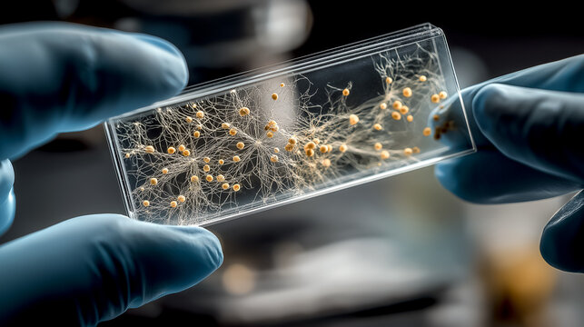 microscope slide with cells under magnification