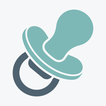 Teal and grey baby pacifier with ring for soothing infant comfort.