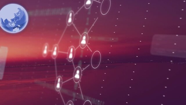 Pulsing ring appearing near phone, nodes connecting and profile cards sliding, showing connectivity