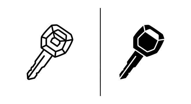 Car key icon set, vector illustration of modern vehicle key fob, outline and solid silhouette style symbols