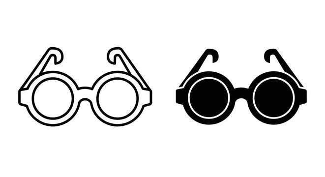 Set of round glasses icons, outline and solid style, vintage spectacles, vector illustration