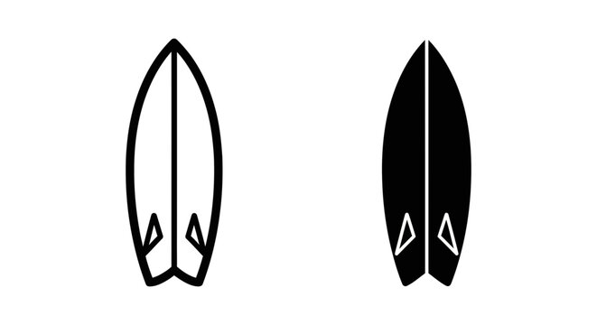 Surfboard icon set, vector illustration of surfing board with fins, flat design style, isolated