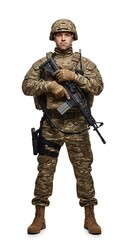 Obraz premium Military personnel with weapon and tactical gear