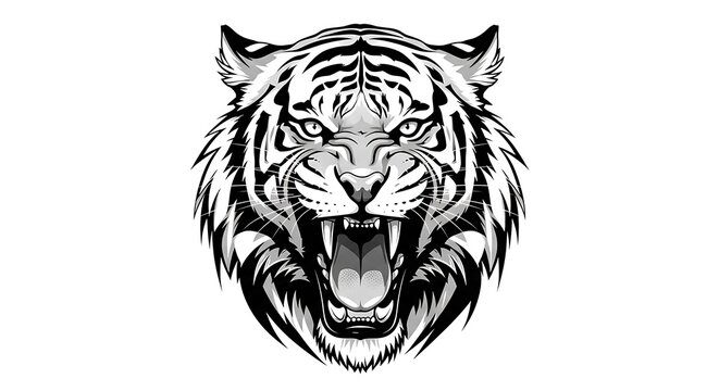 Tiger's face shown in black and white