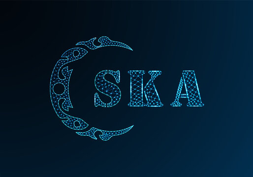 Low poly letter logo SKA design. SKA letter logo low poly vector design on blue color gradient background. SKA logo low poly design