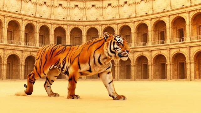 Majestic Tiger in Ancient Roman Colosseum Arena