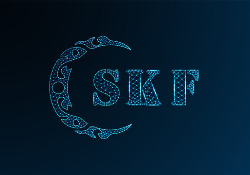 Low poly letter logo SKF design. SKF letter logo low poly vector design on blue color gradient background. SKF logo low poly design