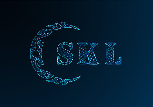 Low poly letter logo SKL design. SKL letter logo low poly vector design on blue color gradient background. SKL logo low poly design